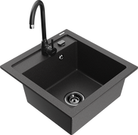 Mexen Vito gránit mosogatótálca, 1-kamrás, Telma konyhai csapteleppel, fekete pöttyös - 6503-76-670200-70-B