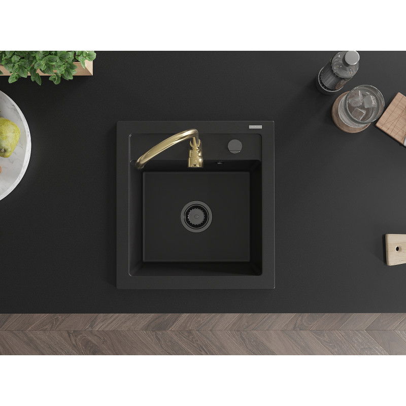 Mexen Vito chiuvetă de granit cu 1 compartiment și baterie de bucătărie Telma, negru - 6503-77-670200-50-B