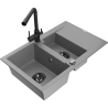 Mexen Gaspar chiuvetă de granit cu 1,5 camere cu picurător și baterie de bucătărie Duero, gri - 6507-71-671600-70-B