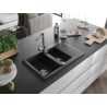 Mexen Gaspar chiuvetă granit 1,5-cameră cu scurgător și baterie de bucătărie Duero, negru/argintiu - 6507-73-671600-00