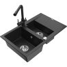 Mexen Gaspar 1,5 rekeszes gránit mosogató csepegtetővel és Duero konyhai csapteleppel, fekete/ezüst - 6507-73-671600-70