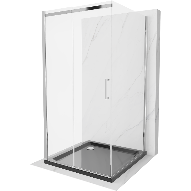Mexen Omega-3S cabină de duș cu 3 pereți, culisantă 100x100 cm, transparentă, cromată + cadă Flat - 825-100-100-01-00-3s-4070