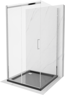 Mexen Omega-3S cabină de duș cu 3 pereți, culisantă 100x100 cm, transparentă, cromată + cadă Flat - 825-100-100-01-00-3s-4070