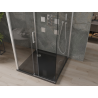 Mexen Omega-3S cabină de duș cu 3 pereți, culisantă 100x100 cm, transparentă, cromată + cadă Flat - 825-100-100-01-00-3s-4070