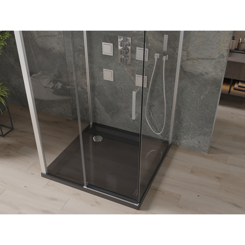 Mexen Omega-3S cabină de duș cu 3 pereți, culisantă 100x100 cm, transparentă, cromată + cadă Flat - 825-100-100-01-00-3s-4070