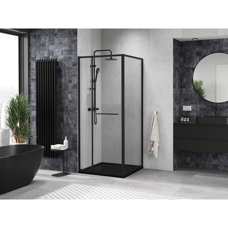Mexen Linea cabină de duș glisantă 90 x 90 cm, transparentă, neagră - 8E1-090-090-70-70