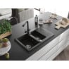 Mexen Gaspar chiuvetă din granit cu 1,5 cuve cu scurgător și baterie de bucătărie Duero, negru/auriu - 6507-75-671600-70