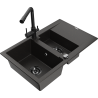 Mexen Gaspar chiuvetă de granit cu 1,5 cuve cu scurgător și baterie de bucătărie Duero, negru/auriu - 6507-75-671600-70-B