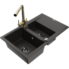Mexen Gaspar chiuvetă din granit cu 1,5 compartimente cu scurgător și robinet de bucătărie Duero, negru/auriu