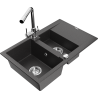 Mexen Gaspar chiuvetă de granit cu 1,5 compartimente, cu scurgător și robinet de bucătărie Duero, negru cu pete