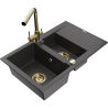 Mexen Gaspar chiuvetă de granit cu 1,5 cuve cu scurgător și baterie de bucătărie Duero, negru cu pete - 6507-76-671600-50