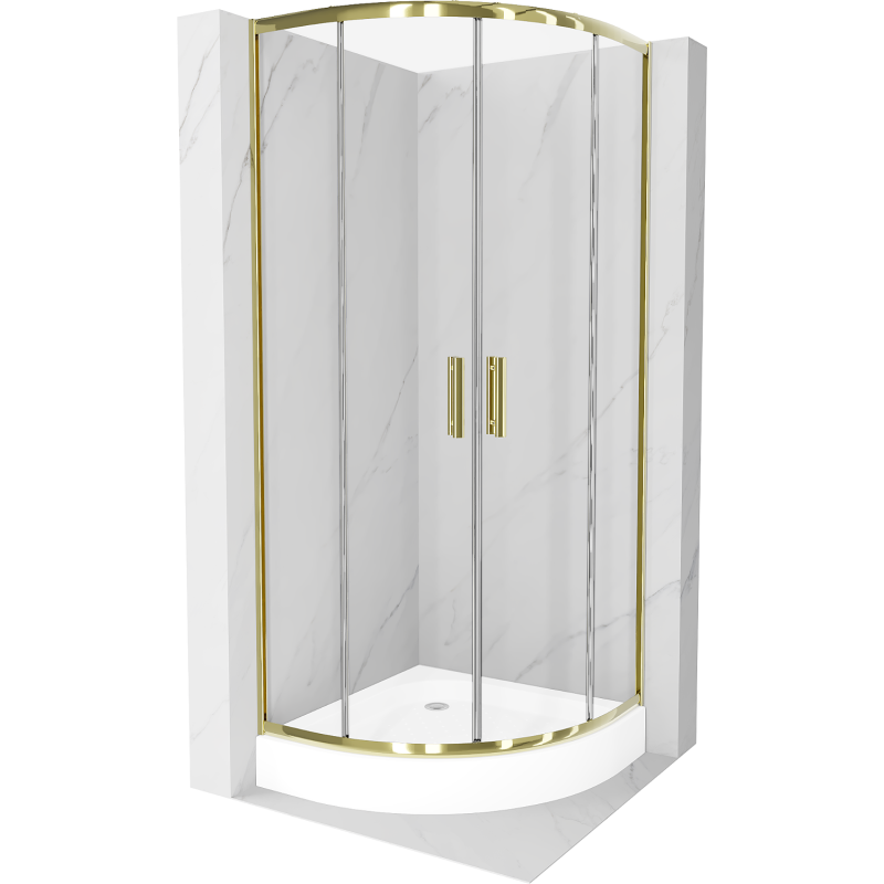 Mexen Rio cabină de duș semicirculară 80 x 80 cm, transparentă, aurie + cadă de duș Rio, albă - 863-080-080-50-00-4710