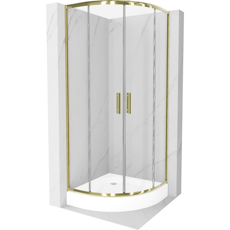 Mexen Rio cabina de duș semirotundă 80 x 80 cm, transparentă, auriu + cadă de duș, albă - 863-080-080-50-00-4710