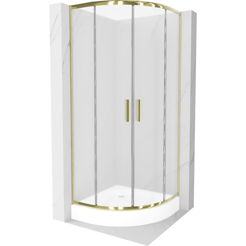 Mexen Rio cabina de duș semicirculară 80 x 80 cm, înghețat, aurie + cadă de duș , albă - 863-080-080-50-30-4710