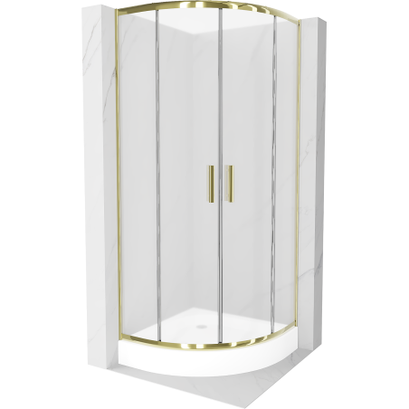 Mexen Rio félköríves zuhanykabin 90 x 90 cm, homályos, arany + Rio zuhanytálca, fehér - 863-090-090-50-30-4710