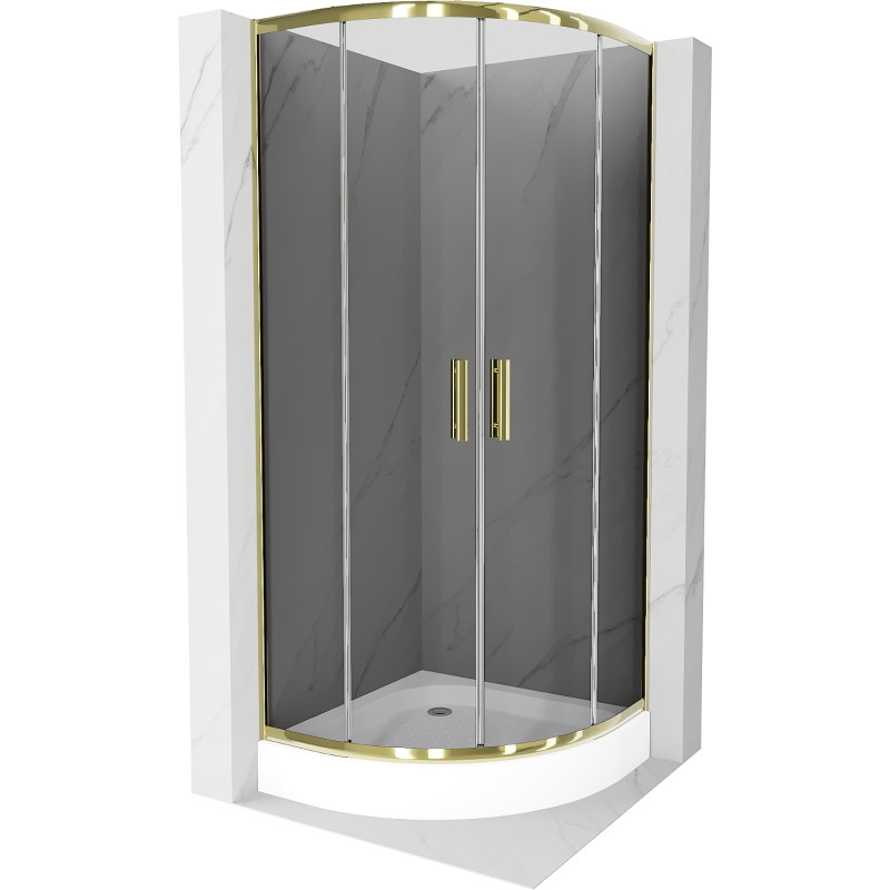 Mexen Rio cabină de duș semirotundă 90 x 90 cm, grafit, auriu + cadă de duș, alb - 863-090-090-50-0-4710