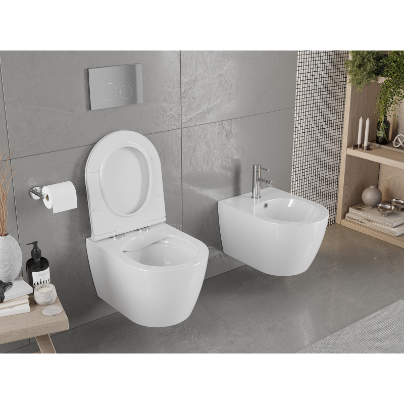 Mexen Carmen Rimless WC csésze lecsapódásmentes slim duroplast üléssel, fényes fehér - 30880500