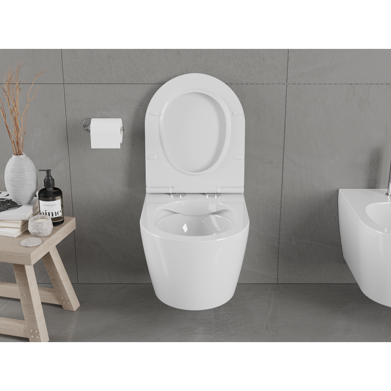 Mexen Carmen Rimless WC csésze lecsapódásmentes slim duroplast üléssel, fényes fehér - 30880500
