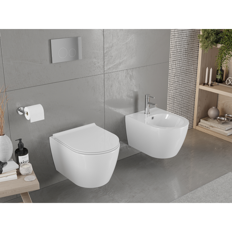 Mexen Carmen Rimless WC csésze lecsapódásmentes slim duroplast üléssel, fényes fehér - 30880500