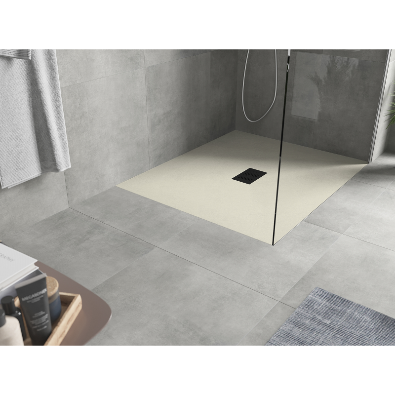 Mexen Hugo SMC 120 x 100 cm-es téglalap alakú zuhanytálca, bézs, fekete burkolat - 42691012-B