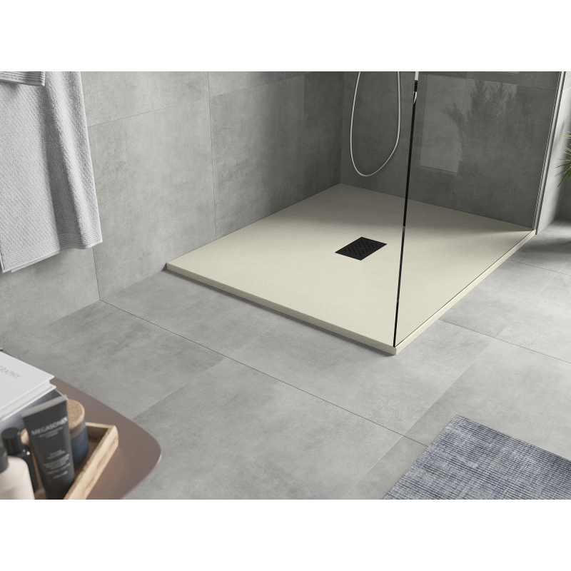 Mexen Hugo SMC 120 x 100 cm-es téglalap alakú zuhanytálca, bézs, fekete burkolat - 42691012-B