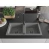 Mexen Mario chiuvetă de granit cu 2 compartimente cu baterie de bucătărie Telma, gri - 6504-71-670200-70-B