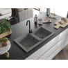 Mexen Mario chiuvetă de granit cu 2 compartimente cu baterie de bucătărie Telma, gri - 6504-71-670200-70-B