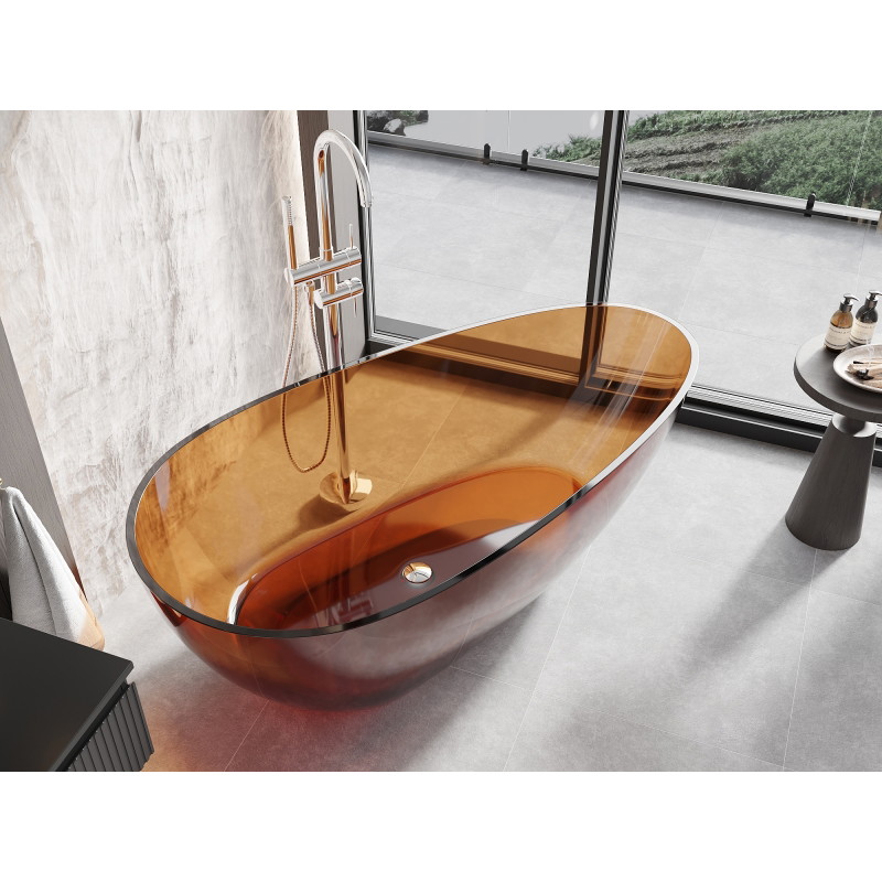 Mexen Glass szabadon álló átlátszó kád 170 x 85 cm, föld, krómozott lefolyó - 58061708505