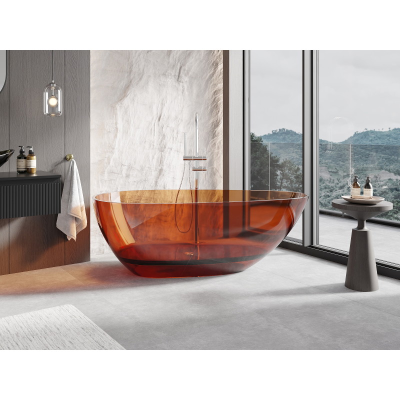Mexen Glass szabadon álló átlátszó kád 170 x 85 cm, föld, krómozott lefolyó - 58061708505