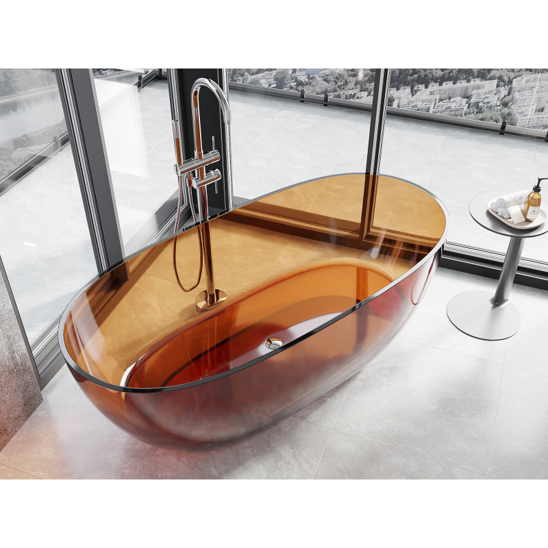 Mexen Pure earth szabadon álló áttetsző kád 170 x 80 cm, krómozott leeresztő - 58071708005