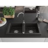 Mexen Mario chiuvetă granit 2-camere cu baterie de bucătărie Telma, negru/auriu - 6504-75-670200-00