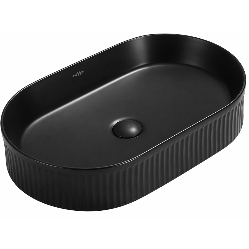 Mexen Grovo pult feletti hullámos mosdó 57 x 36 cm, fekete matt - 22305785