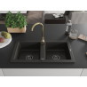 Mexen Mario chiuvetă de granit cu 2 compartimente și baterie de bucătărie Telma, negru/auriu - 6504-75-670200-50-B