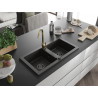 Mexen Mario chiuvetă granit 2 compartimente cu baterie de bucătărie Telma, negru/auriu - 6504-75-670200-50-B