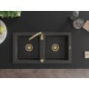 Mexen Mario chiuvetă de granit cu 2 camere și baterie de bucătărie Telma, negru pătat - 6504-76-670200-50