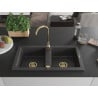 Mexen Mario chiuvetă de granit cu 2 camere și baterie de bucătărie Telma, negru pătat - 6504-76-670200-50