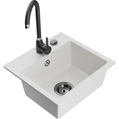 Mexen Milo chiuvetă de granit cu o cuvă și baterie de bucătărie Telma, alb - 6505-20-670200-70