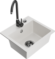 Mexen Milo chiuvetă de granit cu o cuvă și baterie de bucătărie Telma, alb - 6505-20-670200-70