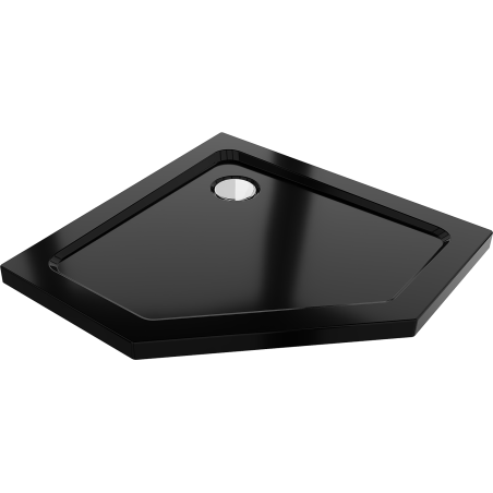 Mexen Flat ötszögletű slim zuhanytálca 80 x 80 cm, fekete, krómozott szifonnal - 41P708080
