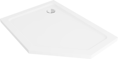 Mexen Flat cadă de duș pentagonală slim stânga 100 x 80 cm, albă, sifon cromat - 41P108010L