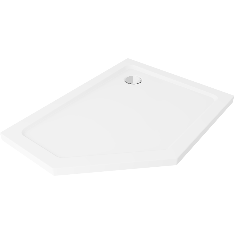 Mexen Flat brodzik pentagonal slim dreapta 100 x 80 cm, alb, sifon crom - 41P108010R