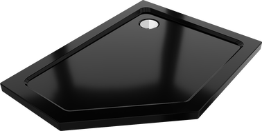 Mexen Flat brodzik pentagonal slim dreapta 90 x 80 cm, negru, sifon crom - 41P708090R