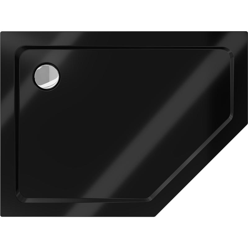 Mexen Flat cadă de duș pentagonală slim stânga 100 x 80 cm, negru, sifon crom - 41P708010L