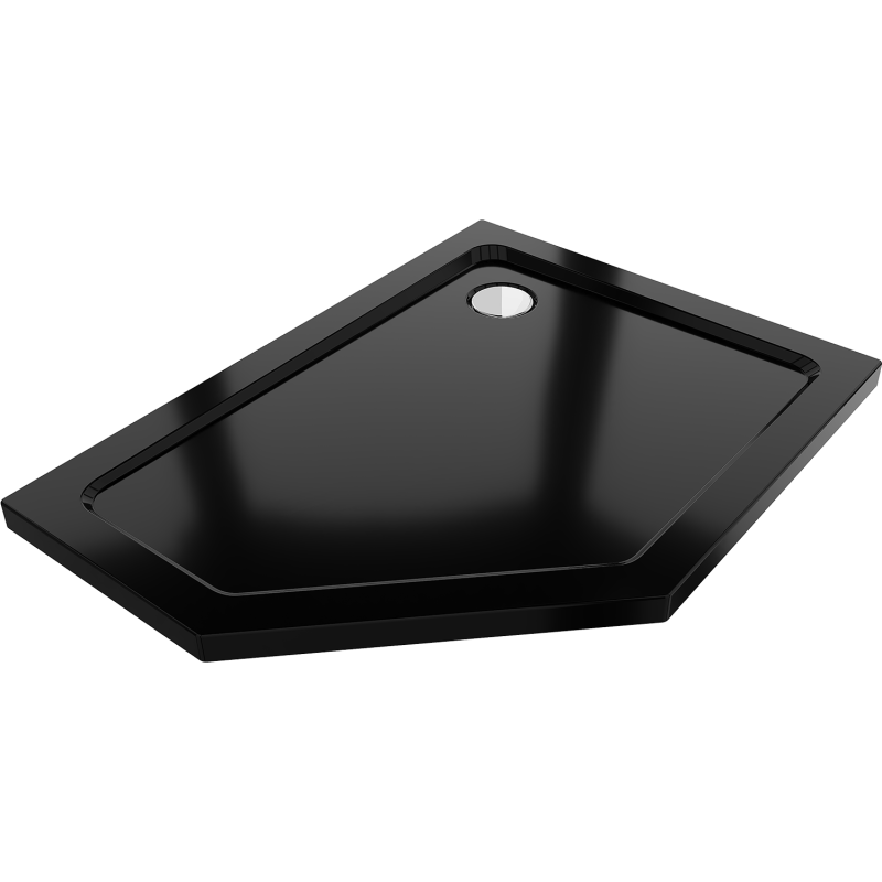 Mexen Flat receză pentagonală slim dreapta 100 x 90 cm, negru, sifon crom - 41P709010R