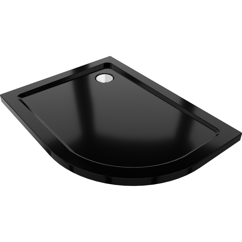 Mexen Flat slim félköríves zuhanytálca bal 120 x 80 cm, fekete, krómozott szifon - 41708012L