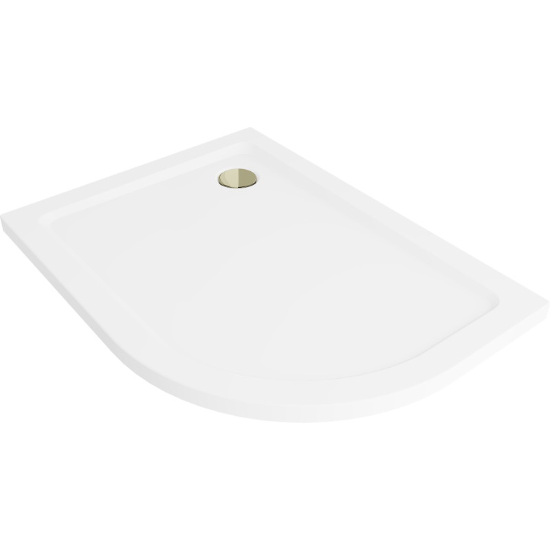 Mexen Flat cadă de duș semicirculară slim stânga 120 x 90 cm, alb, sifon auriu - 41109012L-G