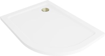 Mexen Flat cadă de duș semicirculară slim stânga 120 x 90 cm, alb, sifon auriu - 41109012L-G