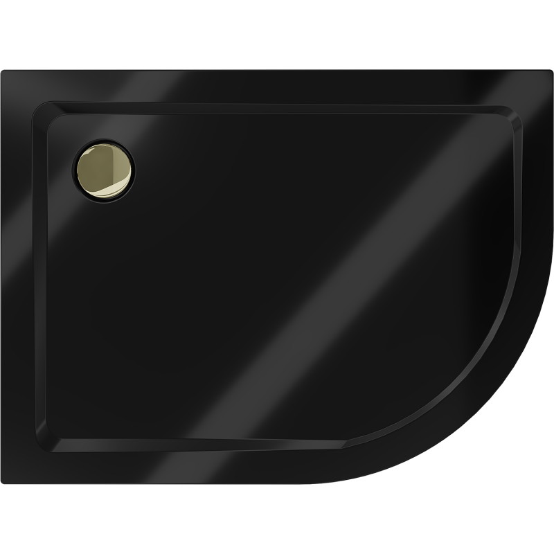 Mexen Flat félkör alakú slim bal oldali zuhanytálca 90 x 80 cm, fekete, arany szifon - 41708090L-G