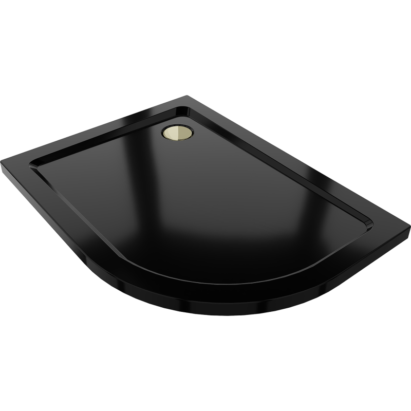 Mexen Flat Slim félköríves zuhanytálca balos 100 x 80 cm, fekete, arany szifon - 41708010L-G