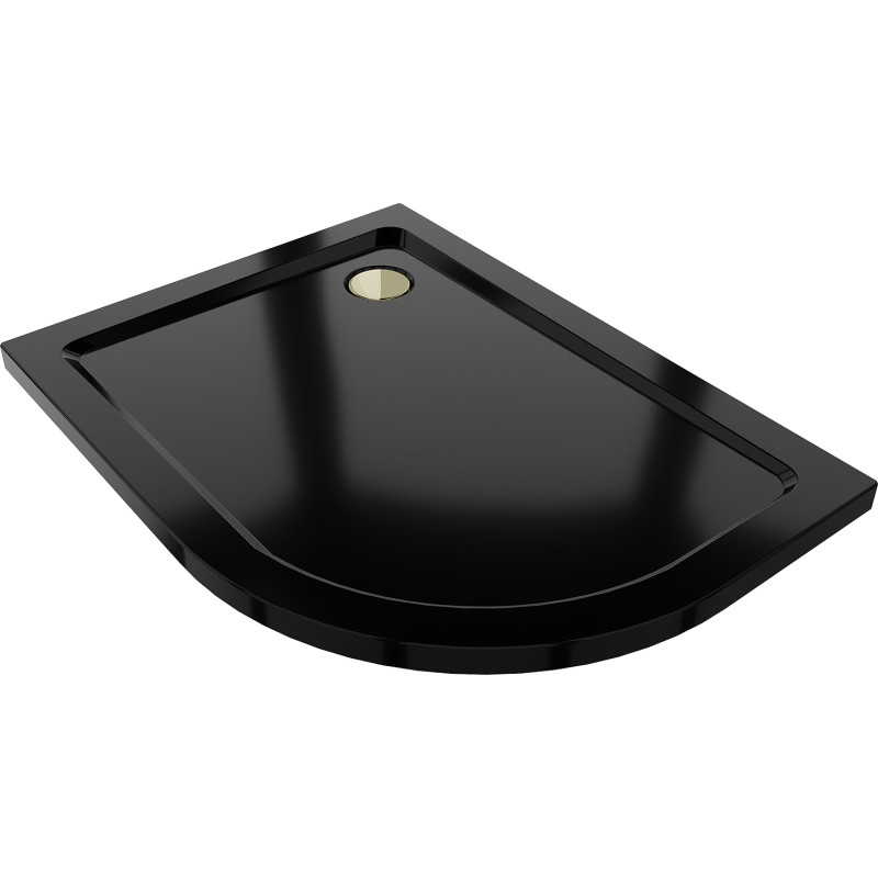Mexen Flat slim félkörívű zuhanytálca balos 100 x 90 cm, fekete, arany szifon - 41709010L-G